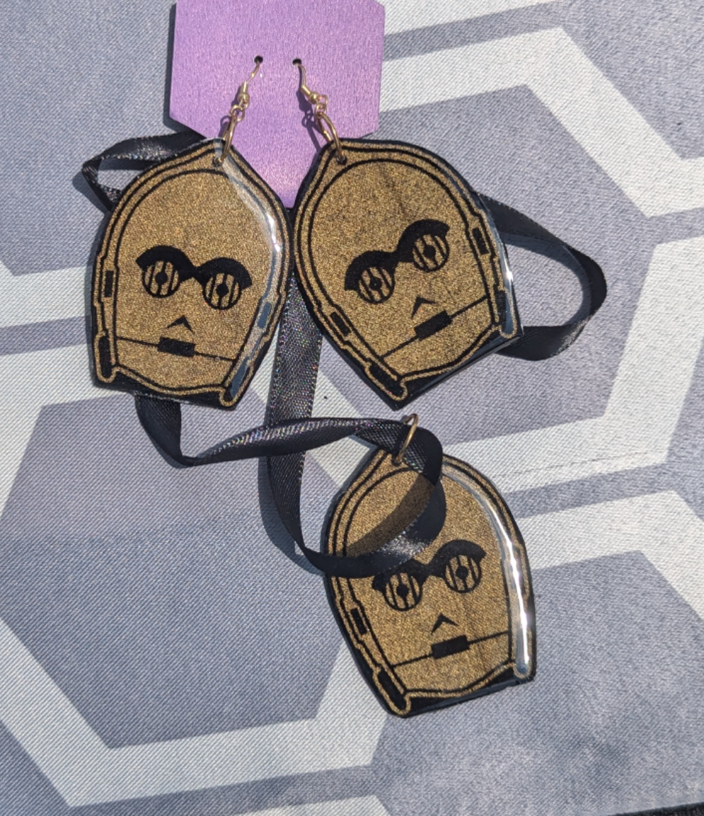 Star Wars C3PO necklace & matching earrings